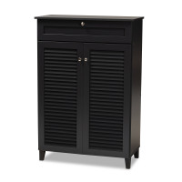 Baxton Studio FP-03LV-Dark Grey Coolidge Modern and Contemporary Dark Grey Finished 5-Shelf Wood Shoe Storage Cabinet with Drawer